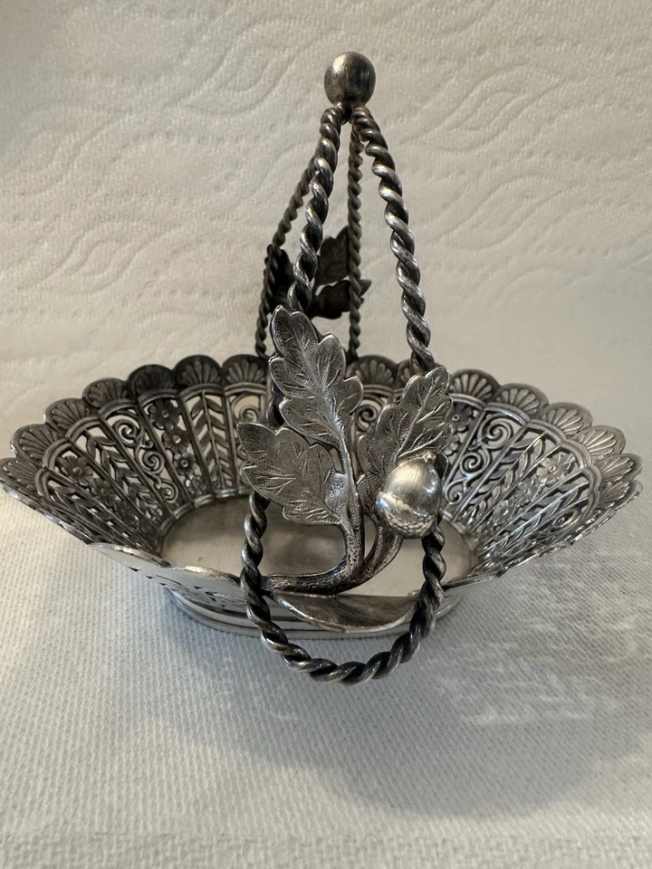 "Antigua cesta enchapada en plata cuádruple Pairpoint Mfg Co reticulada 9""" Foto 3 de 4