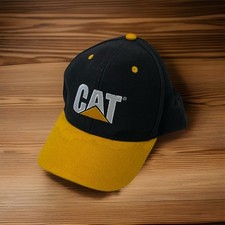 Vintage CAT Caterpillar Black Yellow SnapBack Trucker Hat Cap Curved Brim