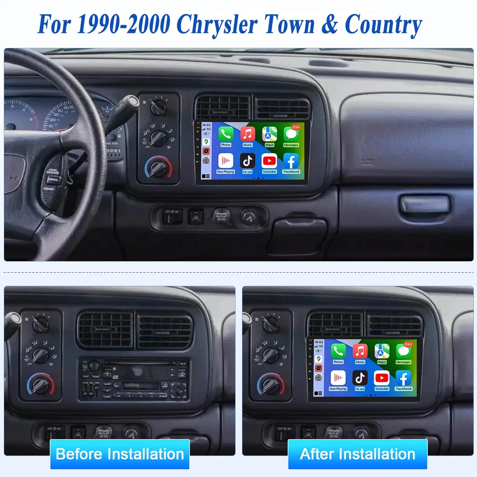 For Chrysler Town & Country 90-00 Car Stereo Fit For CarPlay Android Radio GPS - Image 3 of 4
