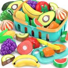 Cutting Play Food Toys For Kids, Pretend Play Kitchen Accessories, Fake Fruit...