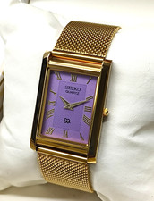 Vintage Refurbished Seiko Slim Tank Purple Quartz Japan Men's Wrist Watch
