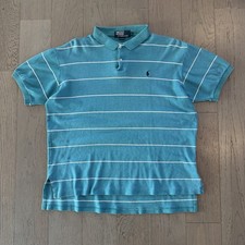 Vintage 90s Polo Ralph Lauren Striped Polo Shirt Cotton USA MADE Blue Men Large
