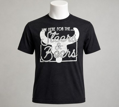 Here For The Steers & Beers T-Shirt Mens XL Black Softstyle Western Rodeo T