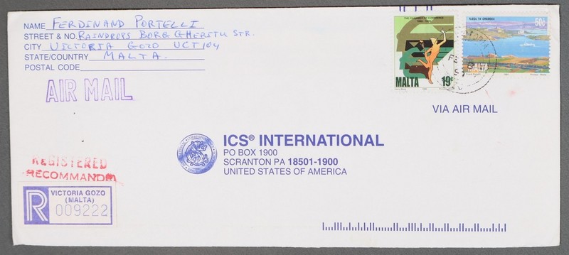 MayfairStamps Malta 1990s Victoria Gozo Registered to Scranton PA Air Mail Cover