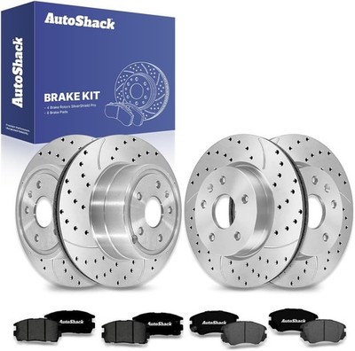 AutoShack Front Vented&Rear Vented Drilled&Slotted Silver Zinc Coated Brake Roto