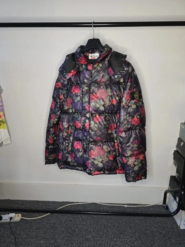 Supreme x Stone Island Lamy Cover Stampato veste bouffante manteau tampon noir grand