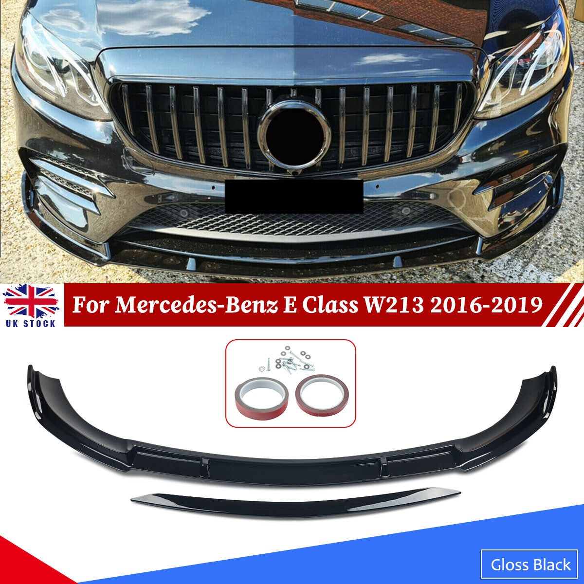 Glossy Sport Style Front Splitter Spoiler Lip For Mercedes E Class W213 2016-19