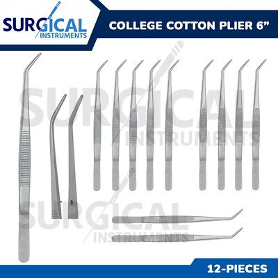 12 College Cotton Dressing Plier Dental Endodontic Instruments 6'' Without Lock