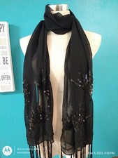 CEJON Womens Black Sequin Wrap Scarf Fringe Edge Sheer Dressy Party Evening
