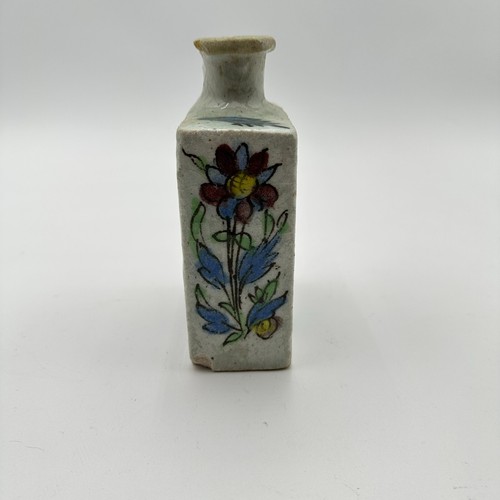 Antique Iznik Pottery Flask Bottle w/ Bird Turkey Persia Qajar Dynasty Floral - Picture 4 of 6