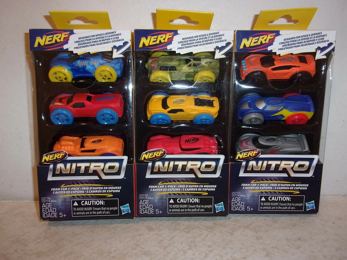 3 Nerf Nitro Foam Cars 3 Packs 9 Cars Total NEW