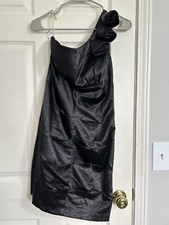 NWT Love Tease One Shoulder Black Satin Cocktail Party Dress Sz 9