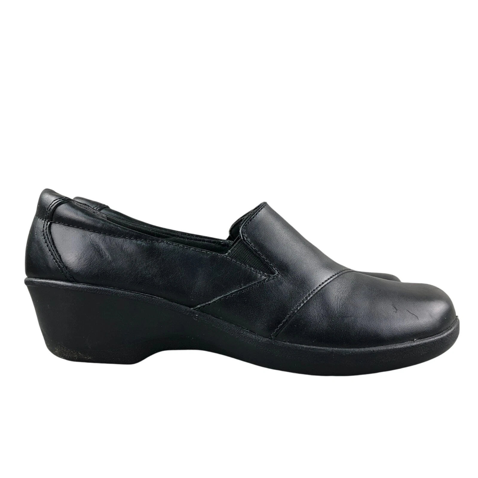 Mocassini donna Clarks taglia 7M Esha Clair neri in pelle morbida con cuscino