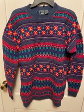Vintage Lizwear Sweater Womens S Cotton Striped Chunky Vibrant Liz Claiborne USA