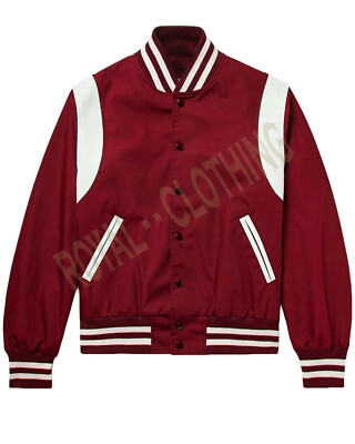 New Varsity Bomber baseball Red & White Shoulder Strip All Satin Jacket 