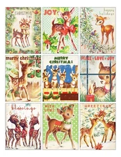 Set of 9 Vintage Retro 1950's Christmas Deer Collage Craft Cotton FABRIC Panels