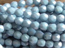 25 - 6mm CZECH OPAQUE LIGHT DENIM BLUE LUSTER ROUND FACETED FP GLASS BEADS