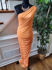 Fashion Nova Women Orange Polyester One Shoulder Off Kassie Ruched Maxi Dress XL
