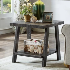 Athens Contemporary Replicated Wood Shelf End Table in Charcoal Finish
