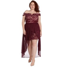 Sale! $139 Morgan & Co Off Shoulder Lace & Chiffon Hi-Low Dress Women’s Size 14W