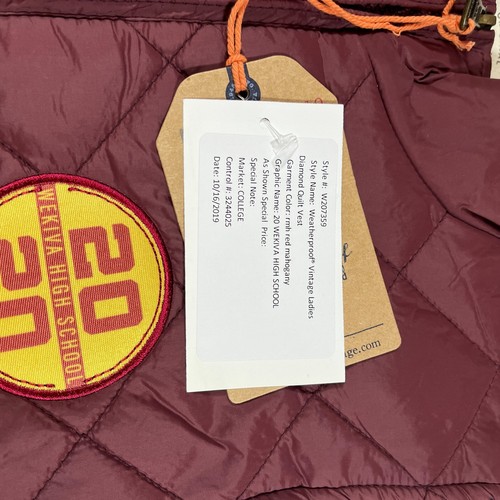Puffy Vest "Wekiva High School" Full Zip w/ Pockets Maroon Size Medium NWT - Picture 7 of 10