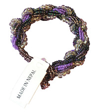 Bohemian Twisted Purple Glass Seed Bead Bracelet Nepal Handmade Multicolor NEW