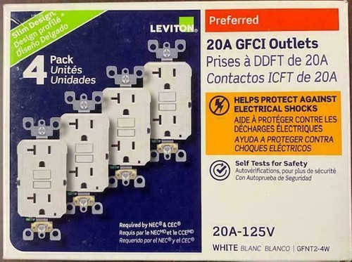 Leviton GFNT2-4W Self-Test SmartlockPro Slim GFCI Non-Tamper-Resistant Receptacl