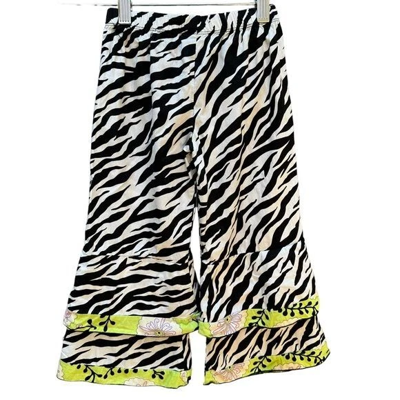 Ann Loren Zebra Print with Green Flare Leg Pants with Ruffles Girls Size 4/5T - Image 2 of 4