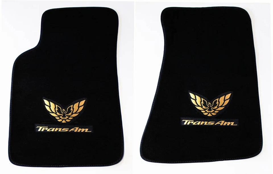 ¡NUEVO! Juego de 4 alfombrillas Pontiac Firebird 1970-1981 bordado doble logotipo dorado Foto 4 de 4