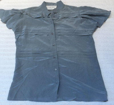 Carlisle Womens Button Down Pleated Silk Shirt Size 6 Blue Flutter Sleeve Casual