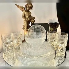 Antique Clear Dishes Cristal D'Arques-Durand Vintage Plates Bowls Glasses 16 pc