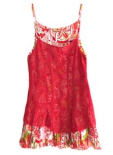 Free People Pleated Hem Floral Dress Womens Size S Red Overlay Knit Crochet