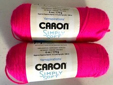 2 skein lot Caron Simply Soft Neon Pink  White Solid Acrylic 4 Medium Baby