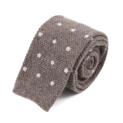 Roda Heathered Brown Knit Cashmere Tie with White Dot Pattern
