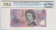 First Prefix BA03 2003 Macfarlane Henry $5 Banknote PCGS 64 PPQ