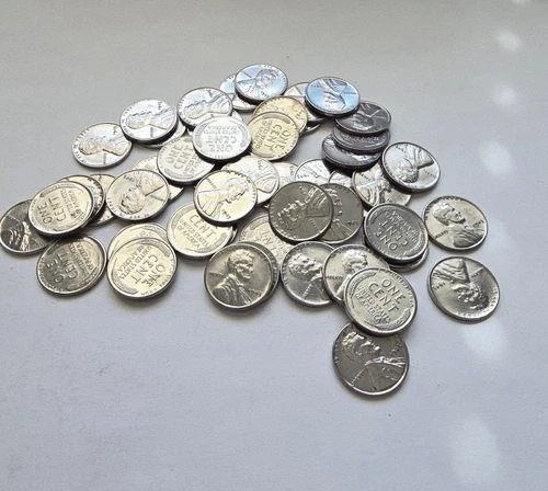 1943 High Grade Roll F-AU Lincoln Steel Cents Wheat Penny Cleaned