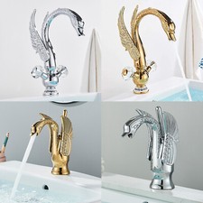 Swan Widespread Bathroom Sink Faucet Single HandleBasin Brass Vanity Mixer Tap