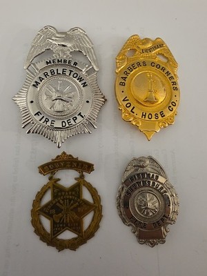 Lot Of (4) Vintage Fire Department Badges