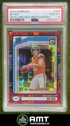Bo Nix RC PSA 10 2024 Panini Donruss Optic Rated Rookie Preview Red Pandora 2311
