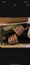 Burberry Men's Gold Cotton Slide Sandals Open Toe Check Logo US 11 New with Box