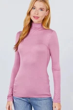 Women's Mock Neck Rayon Jersey Long Sleeve Top Soft Thin Stretchy Layering Shirt