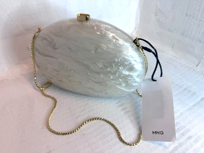 MNG MANGO Acrylic Clutch Evening Bag Mother of Pearl Effect With Tags