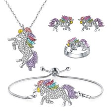SHWIN Unicorns Gifts for Girls Kids Jewelry 2 or 4 Pack Unicorn Necklace Brac...