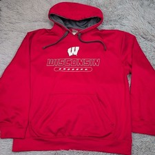 Wisconsin Badgers Sweatshirt Mens L Red Hoodie University Sports Pocket Comfort