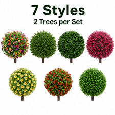 2 Pack Artificial Topiary Ball Trees UV Resistant Outdoor Indoor Garden Decor