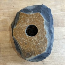 Rustic Slate Stone Ikebana Vase Built In Flower Frog Japanese Floral Arranger