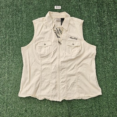 Harley Davidson Vest Womens White Canvis Embroidered Rhinestone Womens size 1W