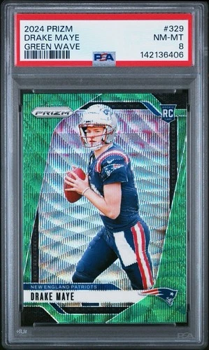 2024 Panini Prizm #329 Drake Maye RC Rookie Green Wave Prizm PSA 8 New England