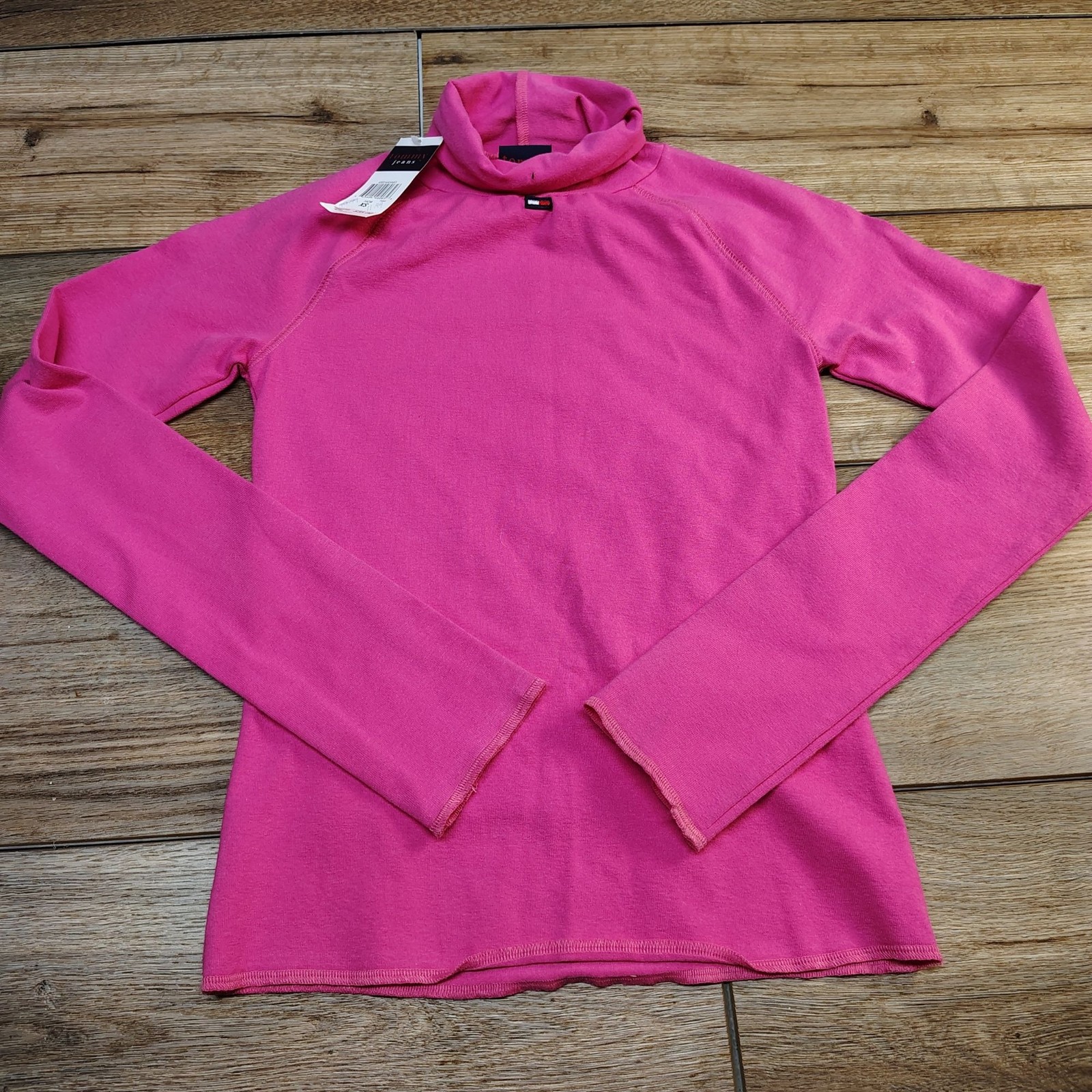 Tommy Jeans Womens XS Pink Turtleneck Top NWT 90s Long Sleeve Cotton image 3