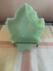 VTG. FIRE KING JADEITE GREEN MAPLE LEAF CANDY DISH 6.5" x5.25"